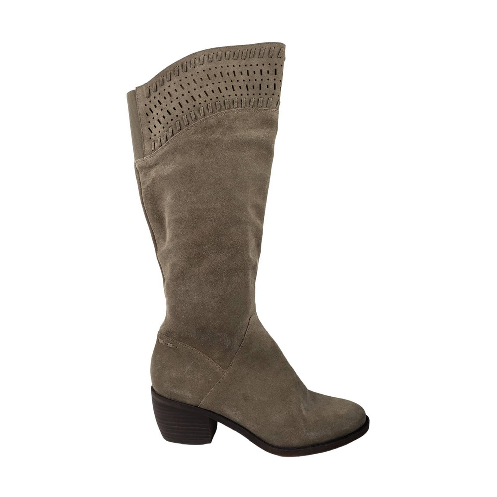 Lucky Brand Kaeliya Knee High Boot Taupe Suede, Whipstitching Perforated Sz 8